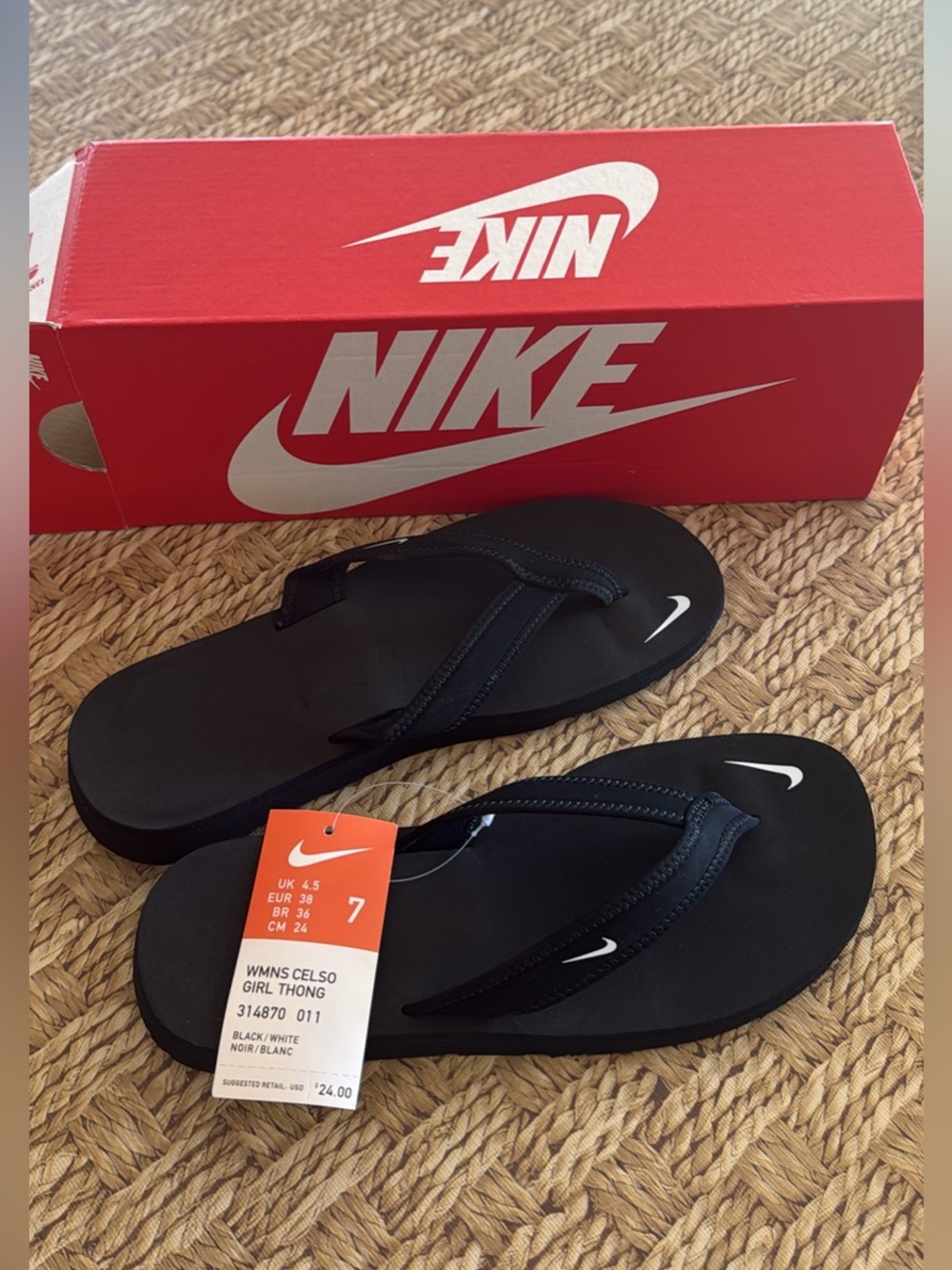 Nike Girls' Celso Black Flip Flop Sandals with White Swoosh